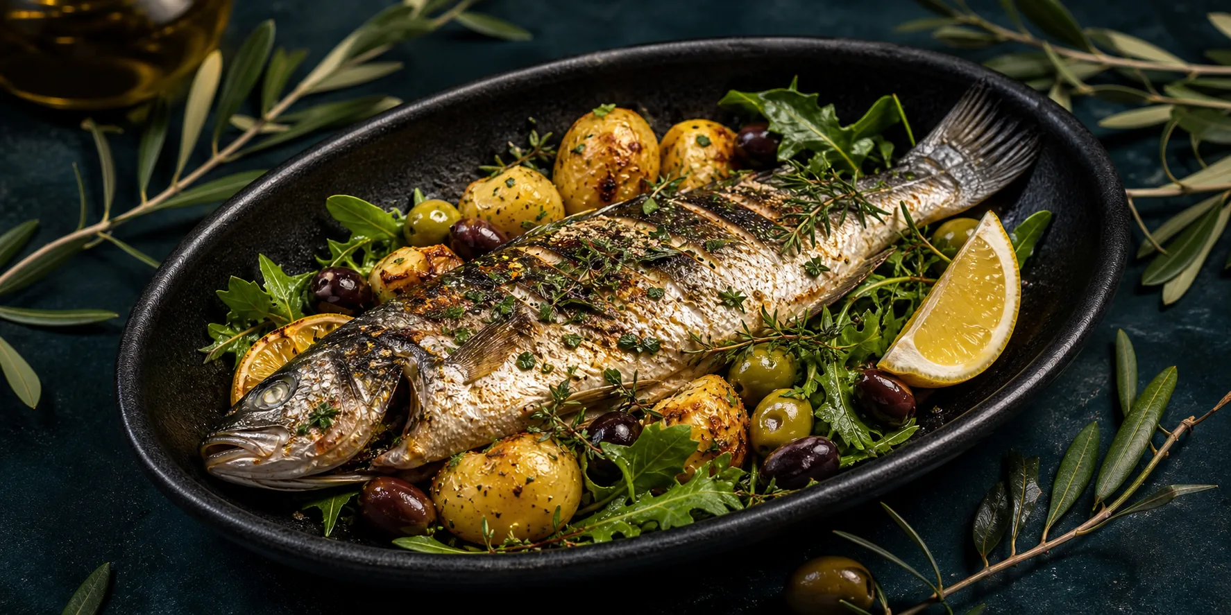 Mediterranes Fischgericht mit Kartoffeln und Kräutern
